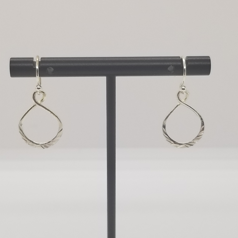 sterling silver textured dangle loop earrings signed LA